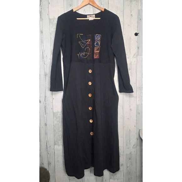 On the Rocks California VTG 60s 70s Hand Painted Lagenlook Shirt Dress Sz. L EST - Picture 1 of 8